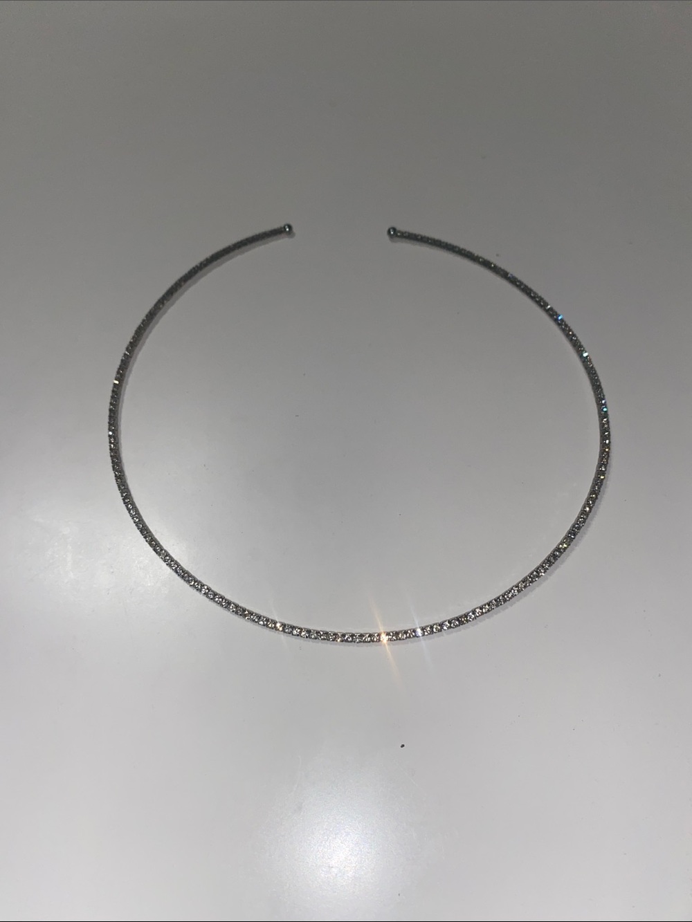 Large Silver Tone Crystal Choker Necklace